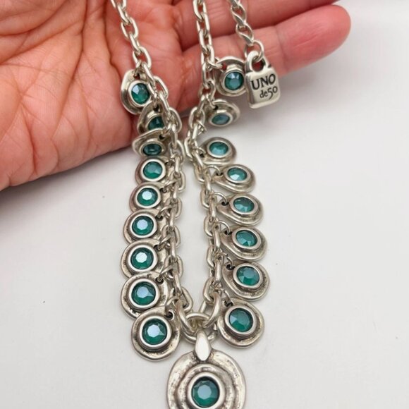 UNO de 50 Tizoc Necklace Multi Dangle Silver Choker Chain Blue Crystals Charms - Picture 4 of 15